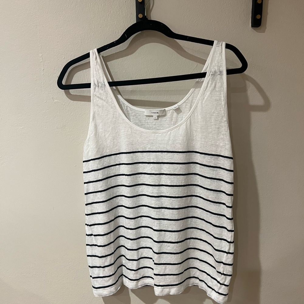 Vince White and Black Striped Tank Top